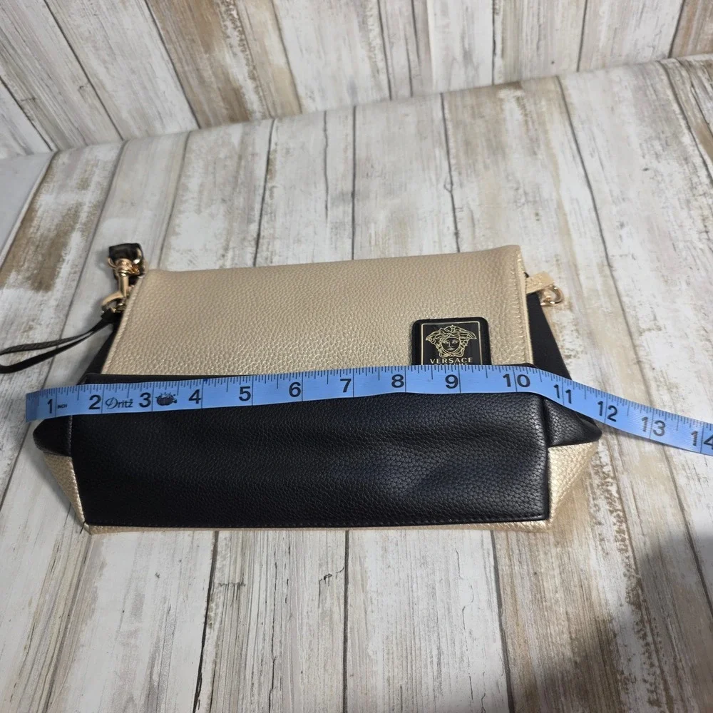 Versace Parfums Black Gold Pebbled Faux Leather Medusa Foldover Clutch Bag